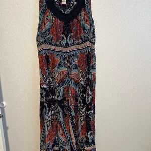 Bila Women Maxi Dress XXL Blue Red Paisley Rayon Handkerchief Hem Babydoll Boho